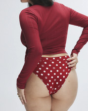SAVAGE X FENTY UNDIE, COTTON ESSENTIALS CHEEKY PANTY, RED/WHITE POLKA , MEDIUM
