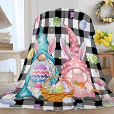 Easter Blanket 50" X 60", Gnome Easter Throw 50x60 inch Easter Bunny Gnomes