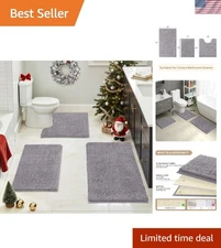 Chic Grey Chenille Bathroom Rug Set - 3-Piece, Soft & Anti-Slip Collection