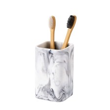Toothbrush Holder for Bathrooms, White Marble Look Toothpaste and Makeup Hold...