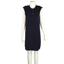 CHANEL Women's Sleeveless Knit Dress 100% Cotton Size 36 Navy
