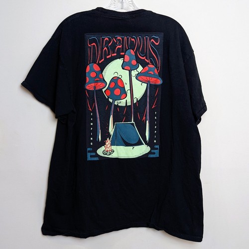 Dravus Camping Tripping Black Campfire Mushrooms Camp T Shirt XL