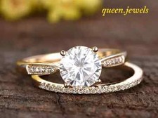 Round Cut 2.80CT Lab-Created Diamond Engagement Ring Set 14K Yellow Gold Over