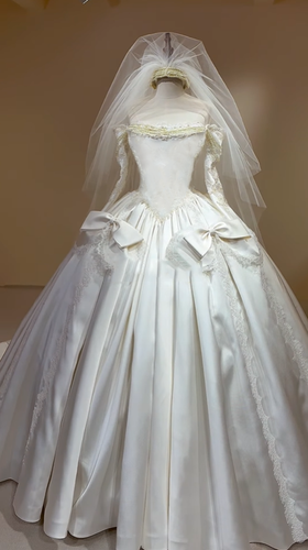 Wedding Dresses with Bow Lace Appliques Long Sleeves Vintage A Line Bridal Gowns - Picture 4 of 11
