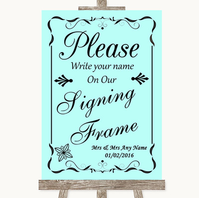 Aqua Signierrahmen Gästebuch personalisiert Hochzeitsschild
