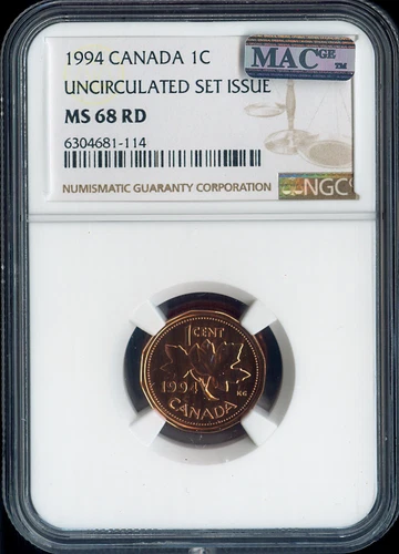 1994 Canada Small Cent 1C NGC MS68 RD MAC - Quality