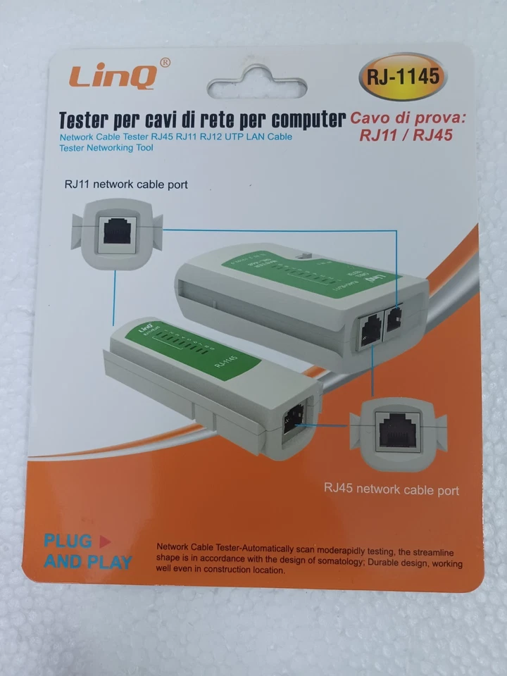 TESTER PER CAVI DI RETE PER COMPUTER RJ11 / RJ45 (PILE COMPRESE) - Immagine 2 di 2