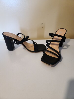 Women Minimalist Thin Strap Chunky Heeled Mule Sandals Size