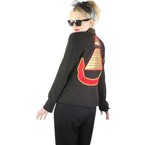 Desperately Seeking 80s Pyramid Style Black Glitter Size Large Susan Jacket - Picture 5 of 10