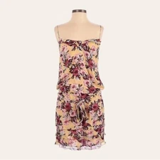 Nicole Miller Collection 100% Silk Floral Yellow Mini Dress Size 2