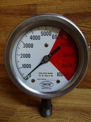 4'' Danton Duro Instrument Corp 0-10,000 psi Pressure Gauge 1/2'' NPT Bottom Flang