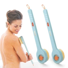 2pcs Back Scrubber for Shower, Long Handled Bath Body Brush with Soap Dispenser