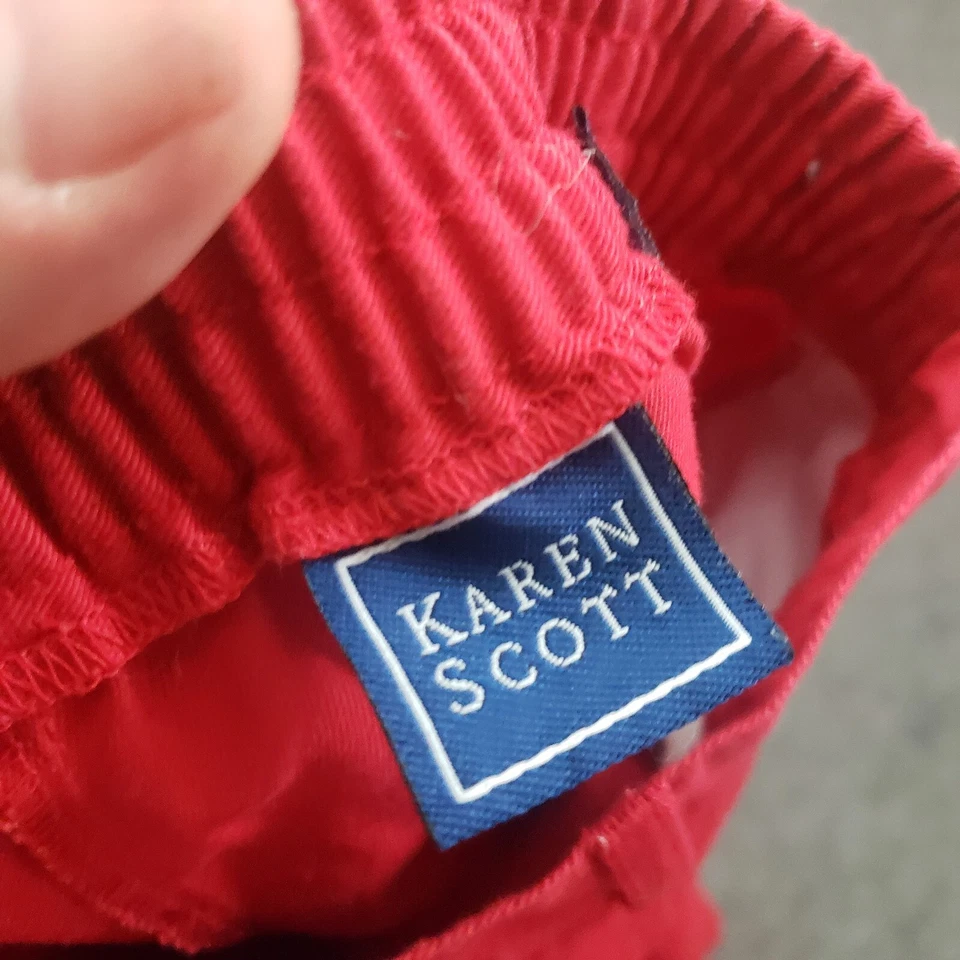 Pantalones Cortos Karen Scott Para Mujer 10 Rojo Chino Tiro Alto Bolsillos Plisados Algodón Elástico Foto 4 de 4