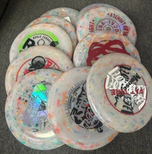 Assortment of 10 misprint Frisbee 175 gram discs Recycled material