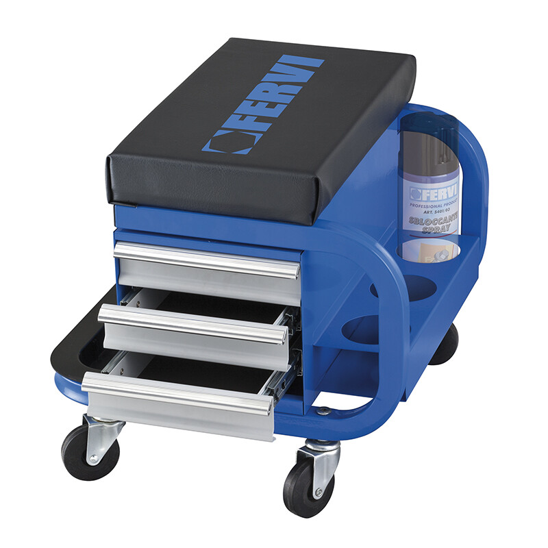 Sgabello Da Officina Fervi 0645/S Con Ruote, Portaattrezzi E Seduta Imbottita - 368x360x365mm - Foto 9