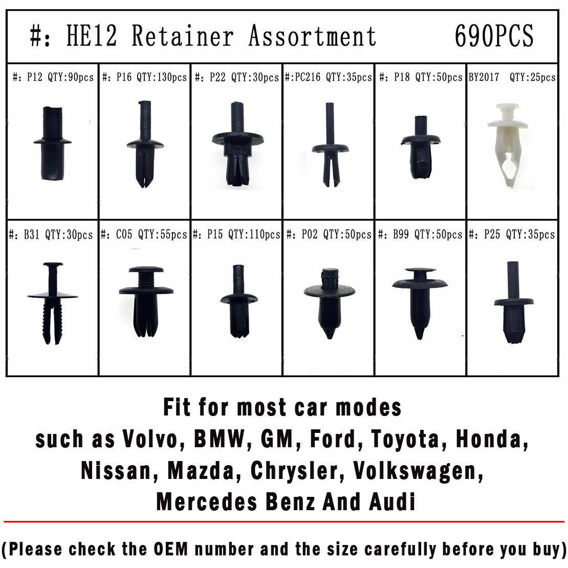 12 Sizes Door Removal Pliers Tool And Car Push Pin Rivet Trim Clip 690PCS 