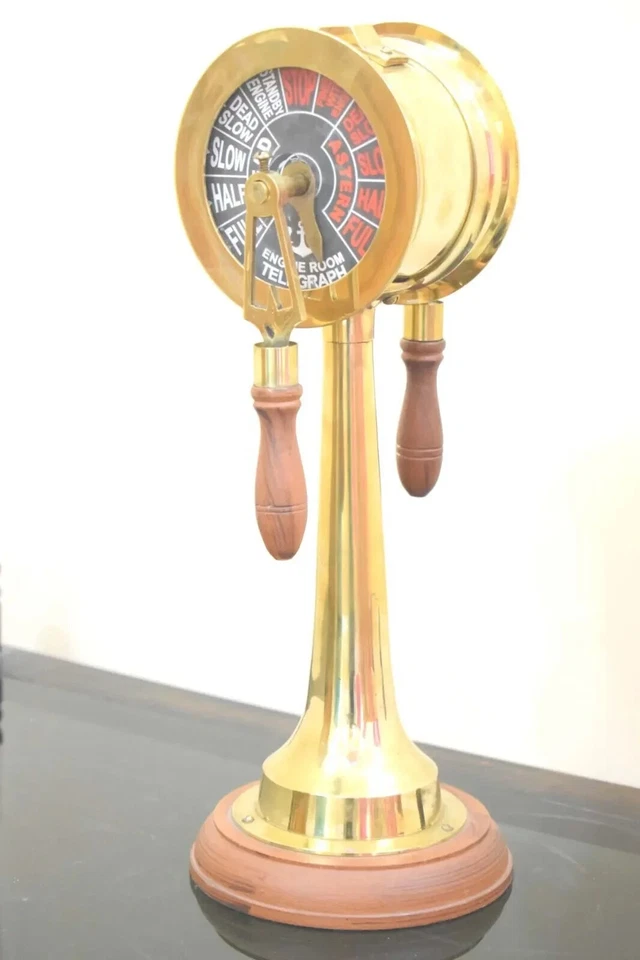 Latón 15" Vintage Telégrafo Navy Barco Sala de Máquinas Acabado Latón con Base de Madera Foto 2 de 4