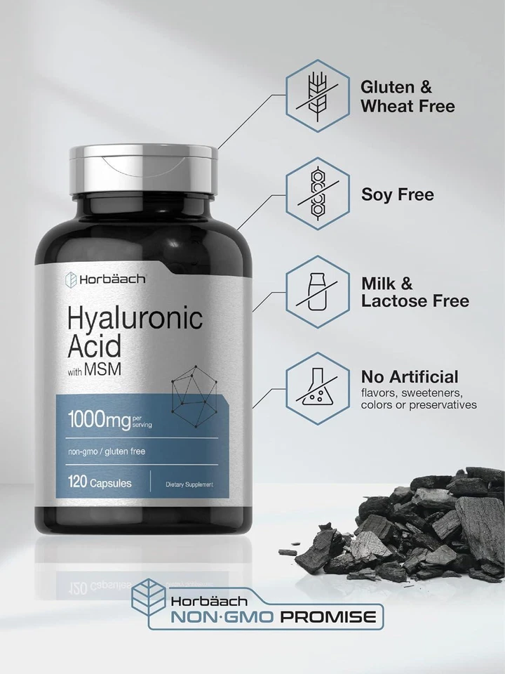Hyaluronic Acid 1000 Mg With MSM Joint Healthy Skin Support Antioxidant 120 Caps - Image 4 of 4