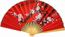 Home Deco Wall Hanging Folding Fan 35 inches Wide Open Plum Flower Painted