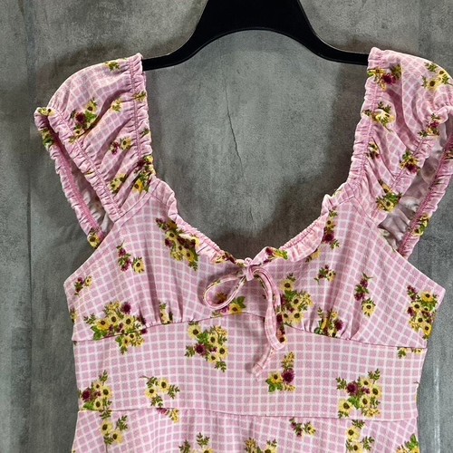 Mini Vestido ULTRA FLIRT Juniors Rosa Floral Estampado a Cuadros Volantes Ajuste y Acampanado Talla L - Imagen 4 de 10