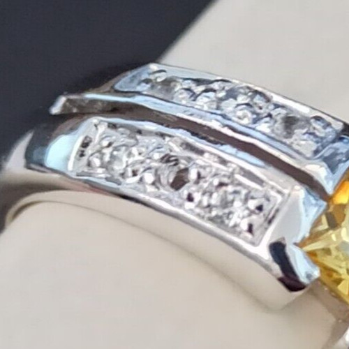 925  Silver Plated Ring Yellow Square Crystal Art… - image 3