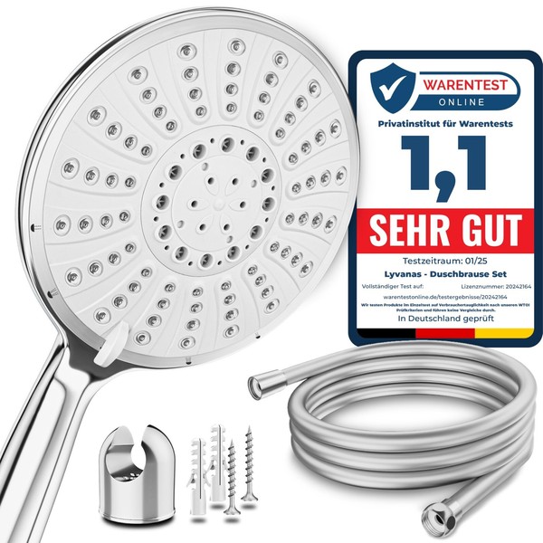 Lyvanas Duschkopf Set – Testsieger 2025, Ø15 Cm, 5 Strahlarten & ZubehöR-image