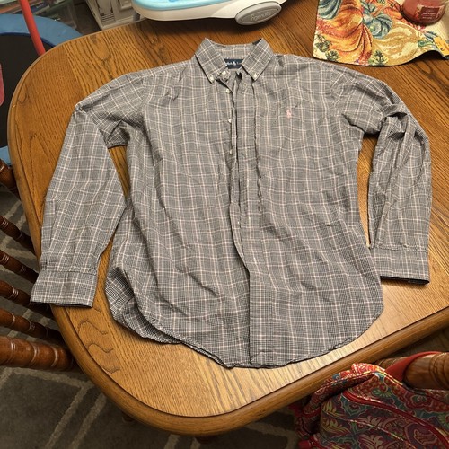 Polo Ralph Lauren Mens L Pink/Black/White Plaid Button Up Classic Fit
