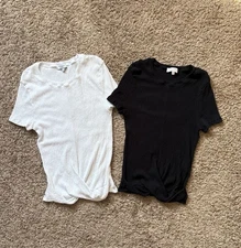 Michael Stars Stella Twist Front Tees Small White Black Short Sleeve Stretch