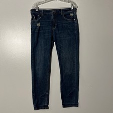 Anthropologie Pilcro Ankle Distressed Washed Dark Blue Denim Jeans Women Size 27