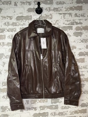 NWT! STRADIVARIUS Faux Leather Jacket Coat - Brown Size MEDIUM $70
