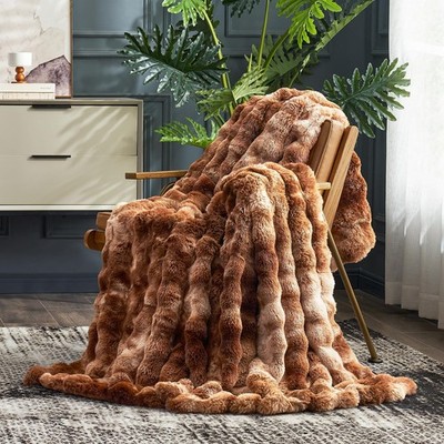 Cozy Bliss Faux Fur Throw Blanket 50 x 60 Inches Tie Dye Brown