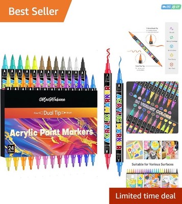 Vibrant 24-Color Acrylic Paint Brushes and Fine Tip Markers for Art Projects