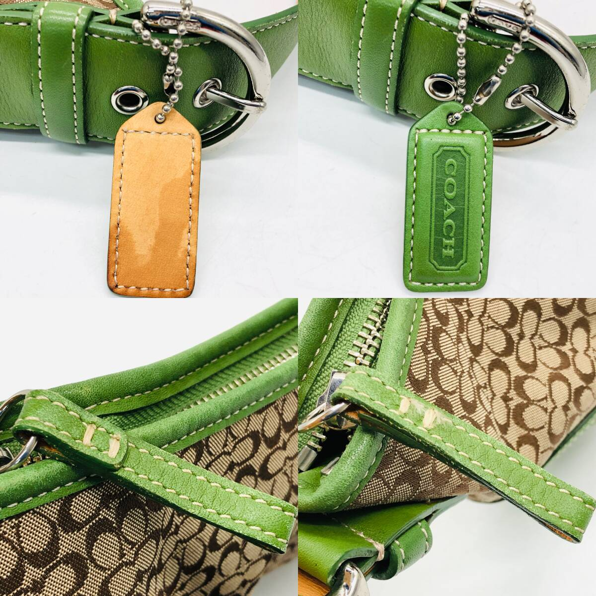 Coach 6351 Green Signature Canvas Leather Mini Shoulder Hobo Bag