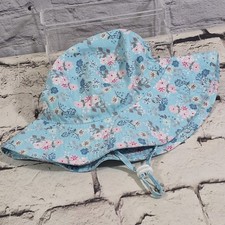 Sun Hat Childrens Size 54cm Sky Blue Pink Floral SPF Bucket Explorer Chin Strap