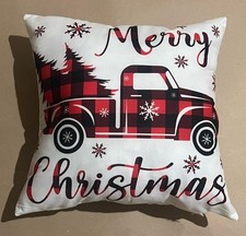 Christmas Holiday Pillow Throw 16x16   Merry Christmas   With Antique Truck