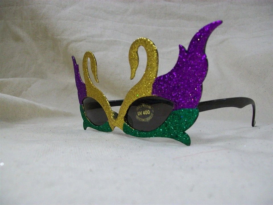 Brillante Púrpura Dorado Verde Mardi Gras Cisne Disfraz Gafas Mascarada Princesa Foto 3 de 4