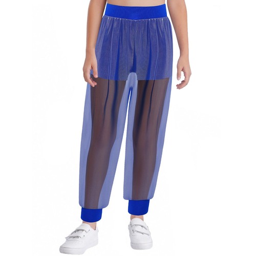Girls Mesh Athletic Dance Pants With Builtin Shorts Workout Sports Trousers - Picture 5 of 48