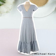 MICHAEL KORS Chambray Blue Eyelet Flared Midi Dress Women's, Size 2