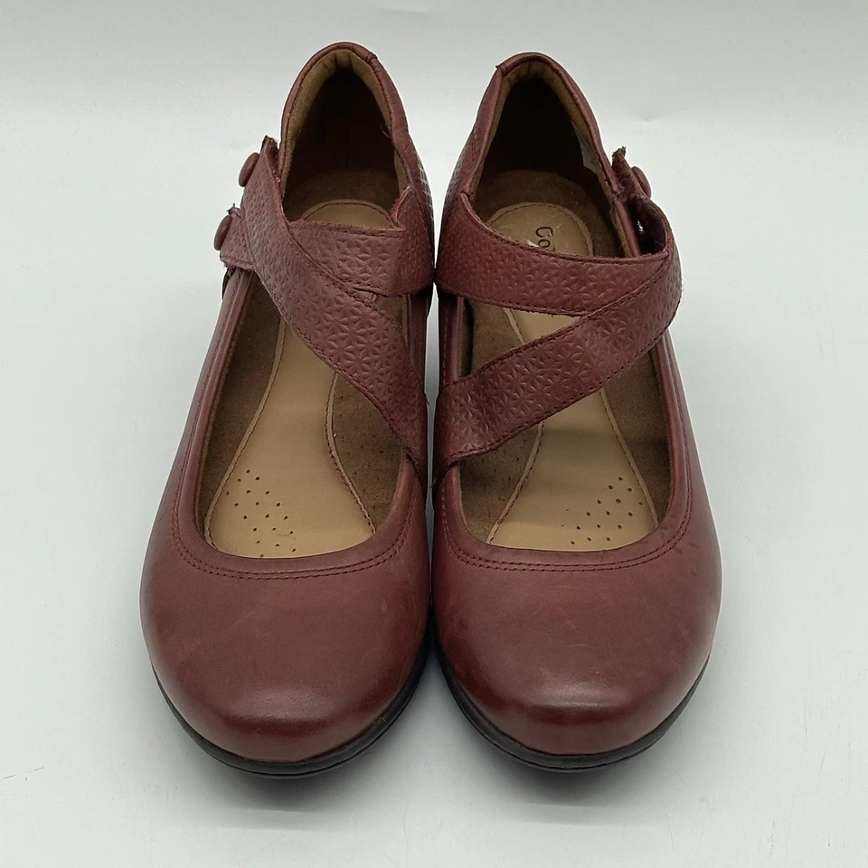 Tacones Mary Jane Cobb Hill Rockport Kailyn Asimétricos Cuero Rojo Marrón Talla 8 Foto 3 de 4