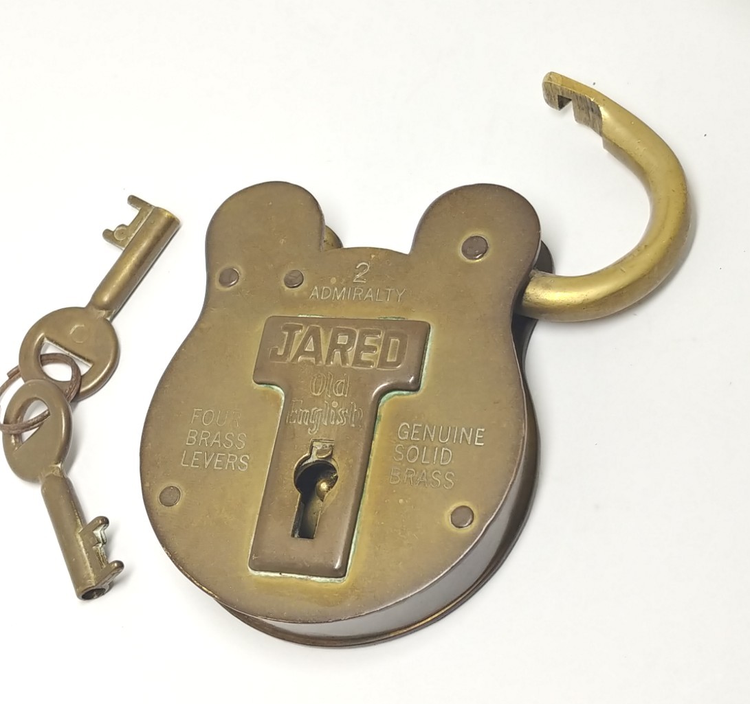 Jared Old English No. 2  Admiralty brass padlock & 2 Keys