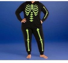 Hyde and Eek Large Women's Skeleton Union Suit black Glow in Dark Pajamas