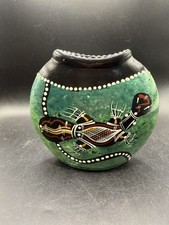 Hand Painted Australian Aboriginal Style Dot Art Pottery Vase Signed Kay 5.5"