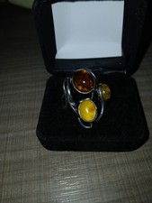 BEAUTIFUL ADJUSTABLE BALTIC AMBER STERLING SILVER RING MARKED 925