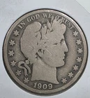 1909 Barber Silver Half Dollar 50c US Coin Circulated Ungraded