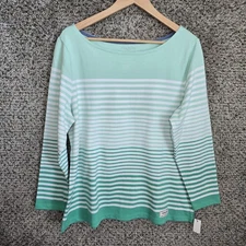 Talbots Top Womens Plus X US 14/16W Striped Boat Neck Tee Cotton Casual