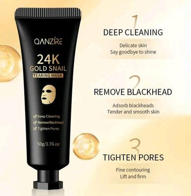 2pc. QANZIRE 24K Gold Snail Tearing Mask, Deep Cleaning Blackhead Removal Face