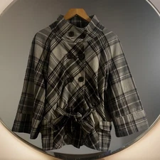 Apt. 9 Plaid Double Breasted Jacket XL Brown Belted Lined Classic Preppy Chic 