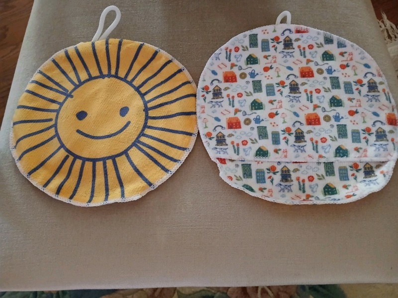 (2) Beekman 1802 Happy Place SUN 7.5" MICROFIBER CLEANING MITTS UNUSED w / LOOP