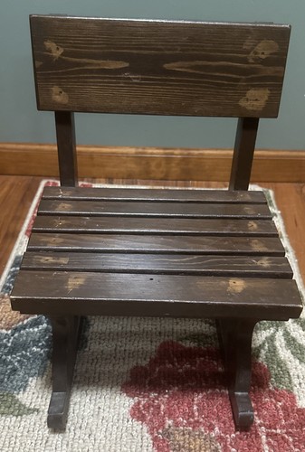 Vintage Children’s Wooden Rocking Chair Dark Stain Finish Nursery Playroom