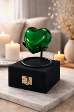 Cremation Urn for Ashes Keepsake Green Heart Urn with Box  Stand Adult Keepsake